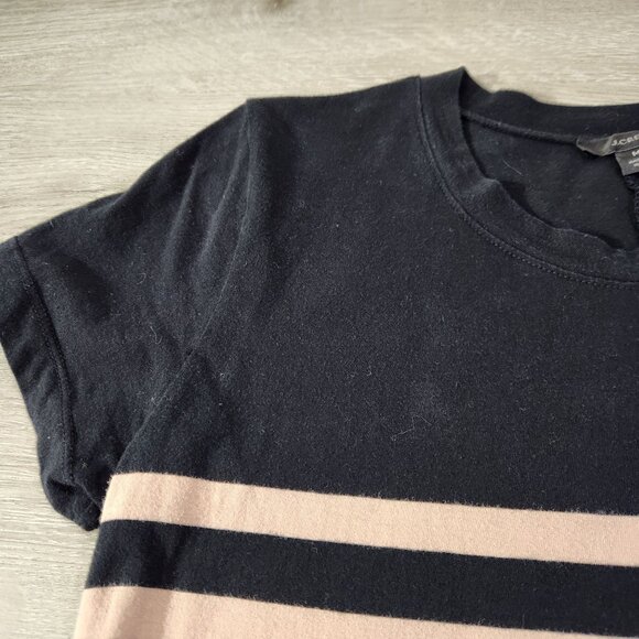 J. Crew Black & Beige Striped Midi Dress Short Sleeve Cotton Womens Size M - Picture 7 of 16